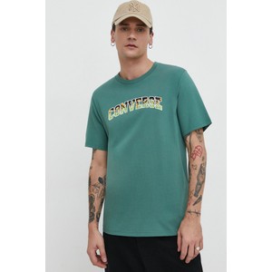 Zielony t-shirt Converse w młodzieżowym stylu z nadrukiem z bawełny