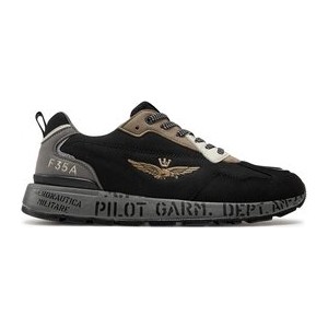 Czarne buty sportowe Aeronautica Militare sznurowane w sportowym stylu
