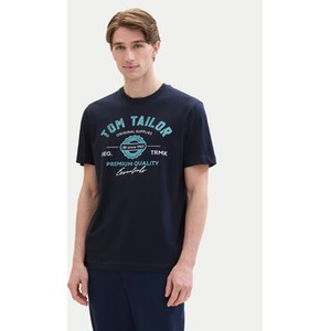 Granatowy t-shirt Tom Tailor w młodzieżowym stylu z krótkim rękawem