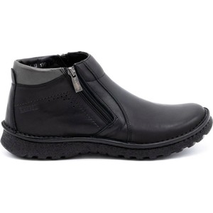 Czarne buty zimowe KamPol ze skóry sznurowane w stylu casual
