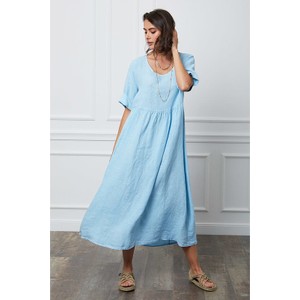 Niebieska sukienka La Compagnie Du Lin w stylu casual z długim rękawem z lnu