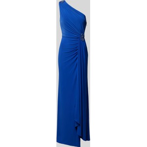 Niebieska sukienka Adrianna Papell dopasowana maxi z dekoltem w kształcie litery v