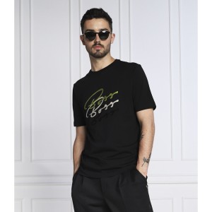 Czarny t-shirt Hugo Boss w młodzieżowym stylu z krótkim rękawem z nadrukiem