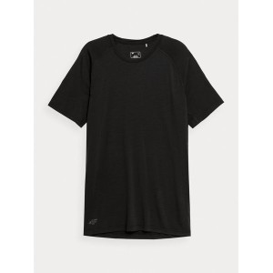 Czarny t-shirt 4F z wełny z krótkim rękawem w sportowym stylu
