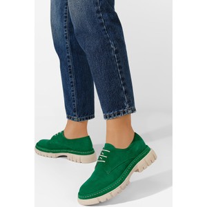 Zielone półbuty Zapatos ze skóry sznurowane z płaską podeszwą
