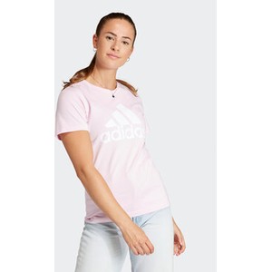 Różowy t-shirt Adidas w sportowym stylu z okrągłym dekoltem z krótkim rękawem