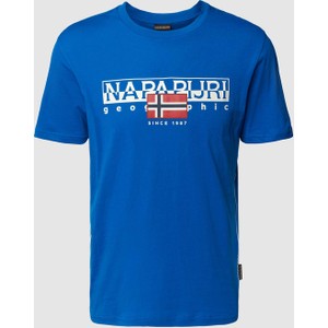 Niebieski t-shirt Napapijri w młodzieżowym stylu z krótkim rękawem z nadrukiem
