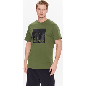Zielony t-shirt Jack Wolfskin z nadrukiem z krótkim rękawem