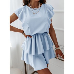 Niebieska sukienka Pakuten z krótkim rękawem mini z bawełny