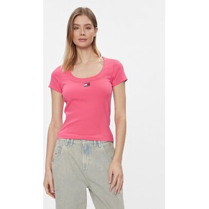 Różowa bluzka Tommy Jeans z okrągłym dekoltem