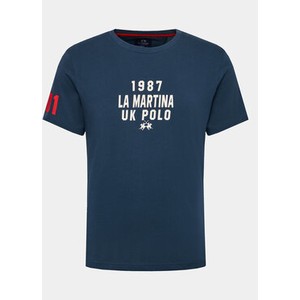 Granatowy t-shirt La Martina z krótkim rękawem w stylu casual