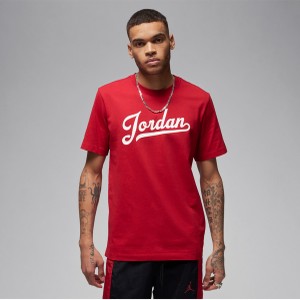 Czerwony t-shirt Jordan z bawełny w młodzieżowym stylu z krótkim rękawem