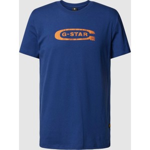Niebieski t-shirt G-Star Raw w młodzieżowym stylu z nadrukiem z krótkim rękawem