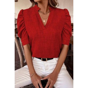 Czerwona bluzka IVET w stylu casual z dekoltem w kształcie litery v z długim rękawem
