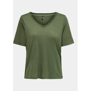 Zielony t-shirt Only z dekoltem w kształcie litery v z krótkim rękawem w stylu casual