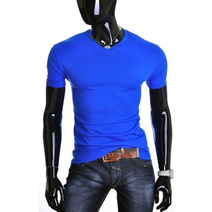 Niebieski t-shirt Risardi w stylu casual z krótkim rękawem