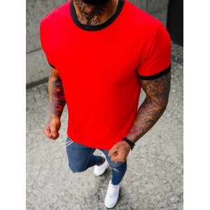 Czerwony t-shirt Ozonee w stylu casual z krótkim rękawem z bawełny