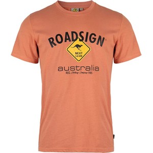 Pomarańczowy t-shirt Roadsign z krótkim rękawem z bawełny w młodzieżowym stylu
