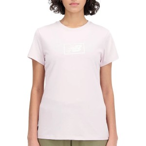 Różowy t-shirt New Balance w sportowym stylu z okrągłym dekoltem z bawełny
