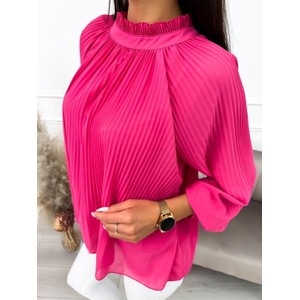 Różowa bluzka ModnaKiecka.pl z długim rękawem w stylu casual