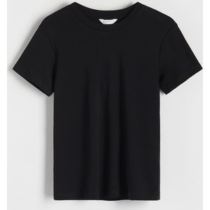 Czarny t-shirt Reserved z krótkim rękawem w stylu casual z okrągłym dekoltem