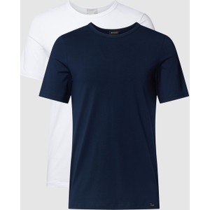 Hanro T-shirt z detalem z logo w zestawie 2 szt. model ‘Cotton Essentials’