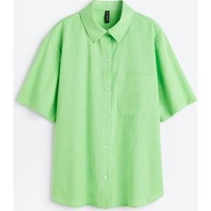 Zielona koszula H & M z krótkim rękawem z kołnierzykiem z tkaniny