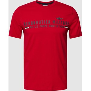 Czerwony t-shirt Aeronautica Militare z nadrukiem z bawełny