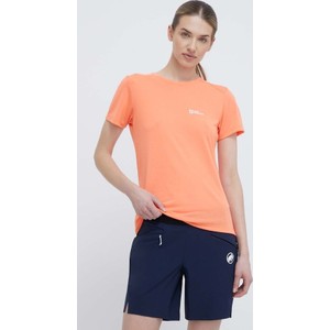 Pomarańczowy t-shirt Jack Wolfskin w sportowym stylu z krótkim rękawem