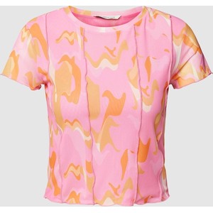 Różowy t-shirt Tom Tailor Denim w młodzieżowym stylu z okrągłym dekoltem