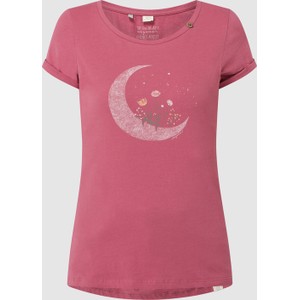 Różowy t-shirt Ragwear z okrągłym dekoltem w młodzieżowym stylu z bawełny