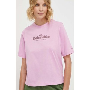 Różowy t-shirt Columbia z krótkim rękawem w sportowym stylu z bawełny