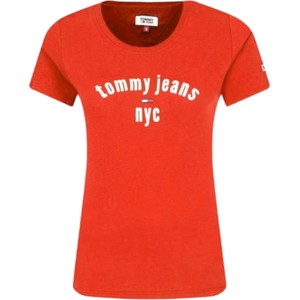 Czerwony t-shirt Tommy Hilfiger z krótkim rękawem z okrągłym dekoltem