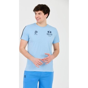 Niebieski t-shirt La Martina z dżerseju z krótkim rękawem w stylu casual