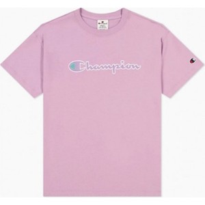 Różowy t-shirt Champion z okrągłym dekoltem z krótkim rękawem