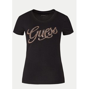 Czarny t-shirt Guess w młodzieżowym stylu z okrągłym dekoltem