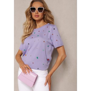 Fioletowa bluzka Renee z okrągłym dekoltem w stylu casual