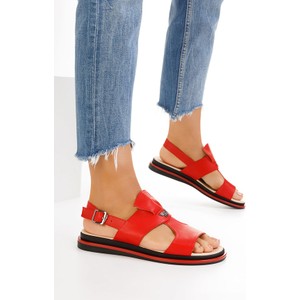 Czerwone sandały Zapatos ze skóry z klamrami w stylu casual