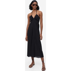 Czarna sukienka H & M na ramiączkach z tkaniny z dekoltem w kształcie litery v