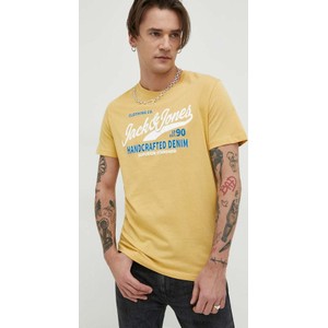 Żółty t-shirt Jack & Jones z nadrukiem z krótkim rękawem
