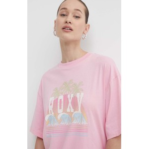 Różowy t-shirt Roxy z bawełny