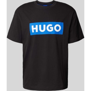 Czarny t-shirt Hugo Blue z bawełny w młodzieżowym stylu z nadrukiem