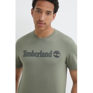 Zielony t-shirt Timberland z bawełny z krótkim rękawem