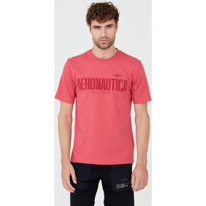 Różowy t-shirt Aeronautica Militare z krótkim rękawem w młodzieżowym stylu