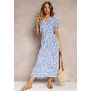 Niebieska sukienka Renee z krótkim rękawem maxi z dekoltem w kształcie litery v