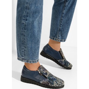Granatowe półbuty Zapatos w stylu casual z płaską podeszwą sznurowane