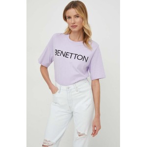 Fioletowa bluzka United Colors Of Benetton z bawełny z okrągłym dekoltem