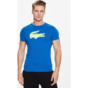 Niebieski t-shirt Lacoste z nadrukiem w młodzieżowym stylu z krótkim rękawem