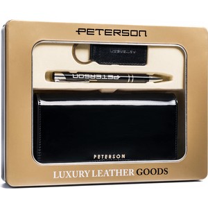 Merg Zestaw prezentowy: duży, skórzany portfel damski, brelok i długopis — Peterson