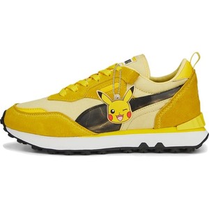 Żółte buty sportowe dziecięce Puma z zamszu sznurowane